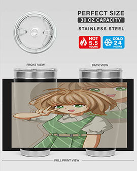 A stylish 20oz tumbler featuring a cute anime girl in a beautiful dress, designed for hot and cold beverages.