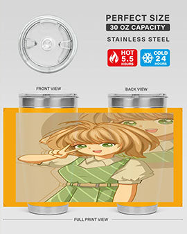 A stylish 20oz tumbler featuring a cute anime girl in a beautiful dress, designed for hot and cold beverages.