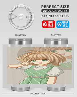 A stylish 20oz tumbler featuring a cute anime girl in a beautiful dress, designed for hot and cold beverages.