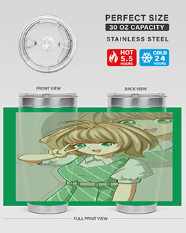 A stylish 20oz tumbler featuring a cute anime girl in a beautiful dress, designed for hot and cold beverages.