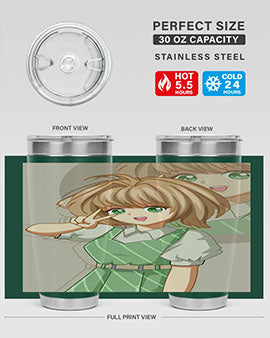 A stylish 20oz tumbler featuring a cute anime girl in a beautiful dress, designed for hot and cold beverages.