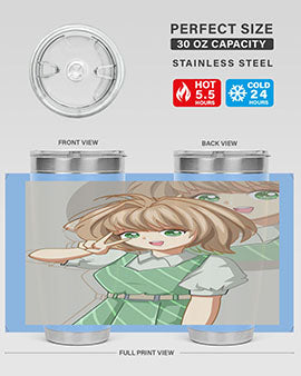 A stylish 20oz tumbler featuring a cute anime girl in a beautiful dress, designed for hot and cold beverages.
