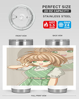 A stylish 20oz tumbler featuring a cute anime girl in a beautiful dress, designed for hot and cold beverages.