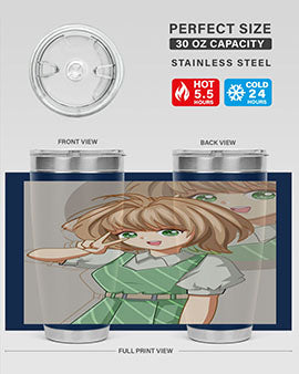 A stylish 20oz tumbler featuring a cute anime girl in a beautiful dress, designed for hot and cold beverages.