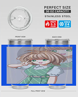 A stylish 20oz tumbler featuring a cute anime girl in a beautiful dress, designed for hot and cold beverages.