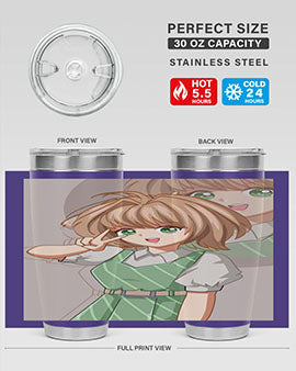A stylish 20oz tumbler featuring a cute anime girl in a beautiful dress, designed for hot and cold beverages.