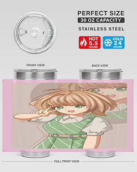 A stylish 20oz tumbler featuring a cute anime girl in a beautiful dress, designed for hot and cold beverages.