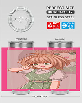 A stylish 20oz tumbler featuring a cute anime girl in a beautiful dress, designed for hot and cold beverages.