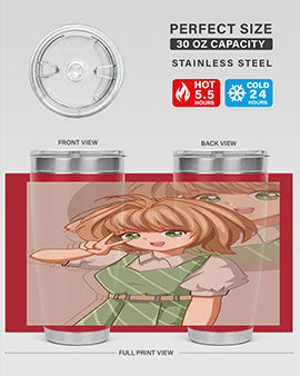 A stylish 20oz tumbler featuring a cute anime girl in a beautiful dress, designed for hot and cold beverages.