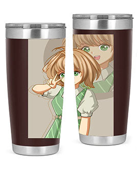 A stylish 20oz tumbler featuring a cute anime girl in a beautiful dress, designed for hot and cold beverages.