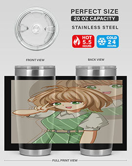 A stylish 20oz tumbler featuring a cute anime girl in a beautiful dress, designed for hot and cold beverages.
