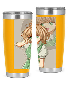 A stylish 20oz tumbler featuring a cute anime girl in a beautiful dress, designed for hot and cold beverages.