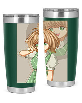 A stylish 20oz tumbler featuring a cute anime girl in a beautiful dress, designed for hot and cold beverages.