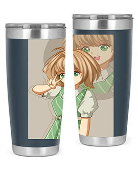 A stylish 20oz tumbler featuring a cute anime girl in a beautiful dress, designed for hot and cold beverages.
