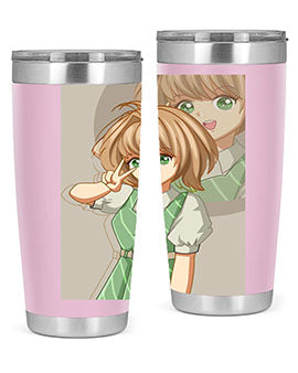 A stylish 20oz tumbler featuring a cute anime girl in a beautiful dress, designed for hot and cold beverages.