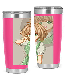 A stylish 20oz tumbler featuring a cute anime girl in a beautiful dress, designed for hot and cold beverages.
