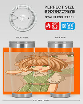 A stylish 20oz tumbler featuring a cute anime girl in a beautiful dress, designed for hot and cold beverages.