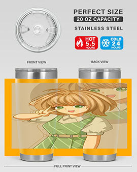 A stylish 20oz tumbler featuring a cute anime girl in a beautiful dress, designed for hot and cold beverages.