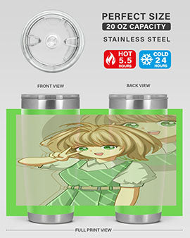 A stylish 20oz tumbler featuring a cute anime girl in a beautiful dress, designed for hot and cold beverages.