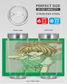 A stylish 20oz tumbler featuring a cute anime girl in a beautiful dress, designed for hot and cold beverages.