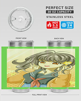 A vibrant anime tumbler featuring a beautiful and happy girl, perfect for school and everyday use, showcasing a stylish design.