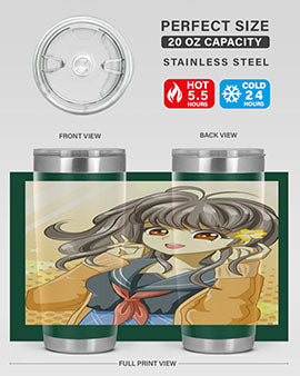 A vibrant anime tumbler featuring a beautiful and happy girl, perfect for school and everyday use, showcasing a stylish design.