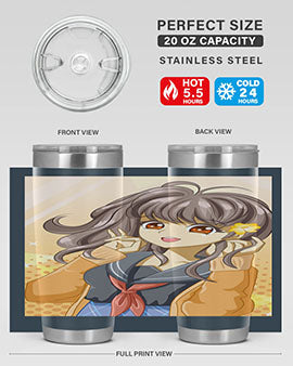 A vibrant anime tumbler featuring a beautiful and happy girl, perfect for school and everyday use, showcasing a stylish design.