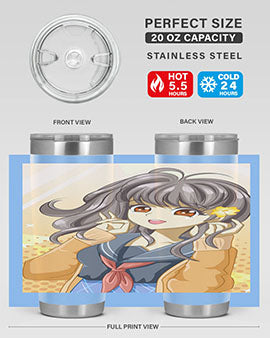 A vibrant anime tumbler featuring a beautiful and happy girl, perfect for school and everyday use, showcasing a stylish design.