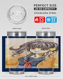 A vibrant anime tumbler featuring a beautiful and happy girl, perfect for school and everyday use, showcasing a stylish design.