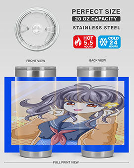 A vibrant anime tumbler featuring a beautiful and happy girl, perfect for school and everyday use, showcasing a stylish design.