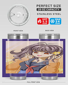 A vibrant anime tumbler featuring a beautiful and happy girl, perfect for school and everyday use, showcasing a stylish design.