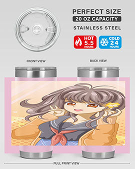 A vibrant anime tumbler featuring a beautiful and happy girl, perfect for school and everyday use, showcasing a stylish design.