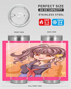 A vibrant anime tumbler featuring a beautiful and happy girl, perfect for school and everyday use, showcasing a stylish design.