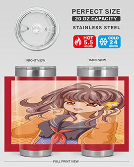 A vibrant anime tumbler featuring a beautiful and happy girl, perfect for school and everyday use, showcasing a stylish design.