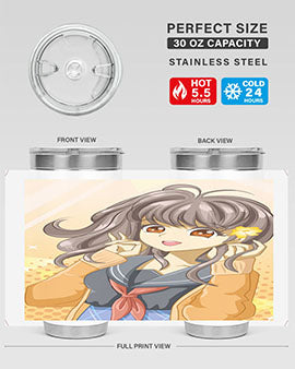 A vibrant anime tumbler featuring a beautiful and happy girl, perfect for school and everyday use, showcasing a stylish design.