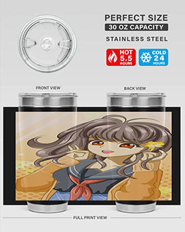 A vibrant anime tumbler featuring a beautiful and happy girl, perfect for school and everyday use, showcasing a stylish design.