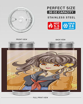 A vibrant anime tumbler featuring a beautiful and happy girl, perfect for school and everyday use, showcasing a stylish design.