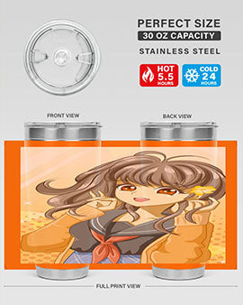 A vibrant anime tumbler featuring a beautiful and happy girl, perfect for school and everyday use, showcasing a stylish design.