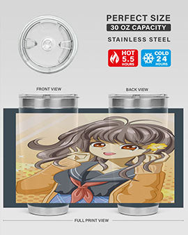 A vibrant anime tumbler featuring a beautiful and happy girl, perfect for school and everyday use, showcasing a stylish design.