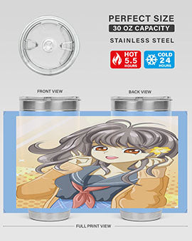 A vibrant anime tumbler featuring a beautiful and happy girl, perfect for school and everyday use, showcasing a stylish design.