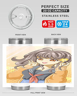 A vibrant anime tumbler featuring a beautiful and happy girl, perfect for school and everyday use, showcasing a stylish design.