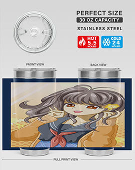 A vibrant anime tumbler featuring a beautiful and happy girl, perfect for school and everyday use, showcasing a stylish design.