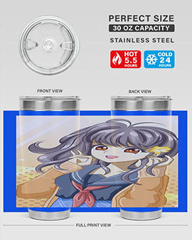 A vibrant anime tumbler featuring a beautiful and happy girl, perfect for school and everyday use, showcasing a stylish design.