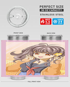 A vibrant anime tumbler featuring a beautiful and happy girl, perfect for school and everyday use, showcasing a stylish design.