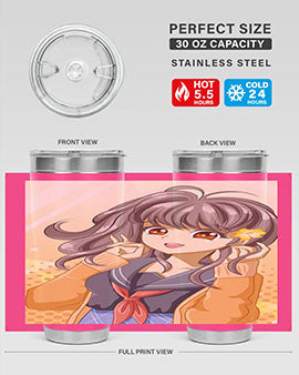 A vibrant anime tumbler featuring a beautiful and happy girl, perfect for school and everyday use, showcasing a stylish design.