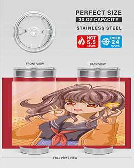 A vibrant anime tumbler featuring a beautiful and happy girl, perfect for school and everyday use, showcasing a stylish design.