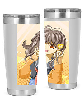 A vibrant anime tumbler featuring a beautiful and happy girl, perfect for school and everyday use, showcasing a stylish design.