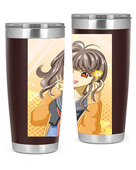 A vibrant anime tumbler featuring a beautiful and happy girl, perfect for school and everyday use, showcasing a stylish design.