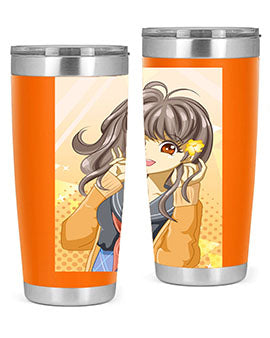 A vibrant anime tumbler featuring a beautiful and happy girl, perfect for school and everyday use, showcasing a stylish design.