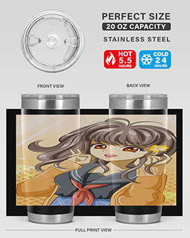 A vibrant anime tumbler featuring a beautiful and happy girl, perfect for school and everyday use, showcasing a stylish design.